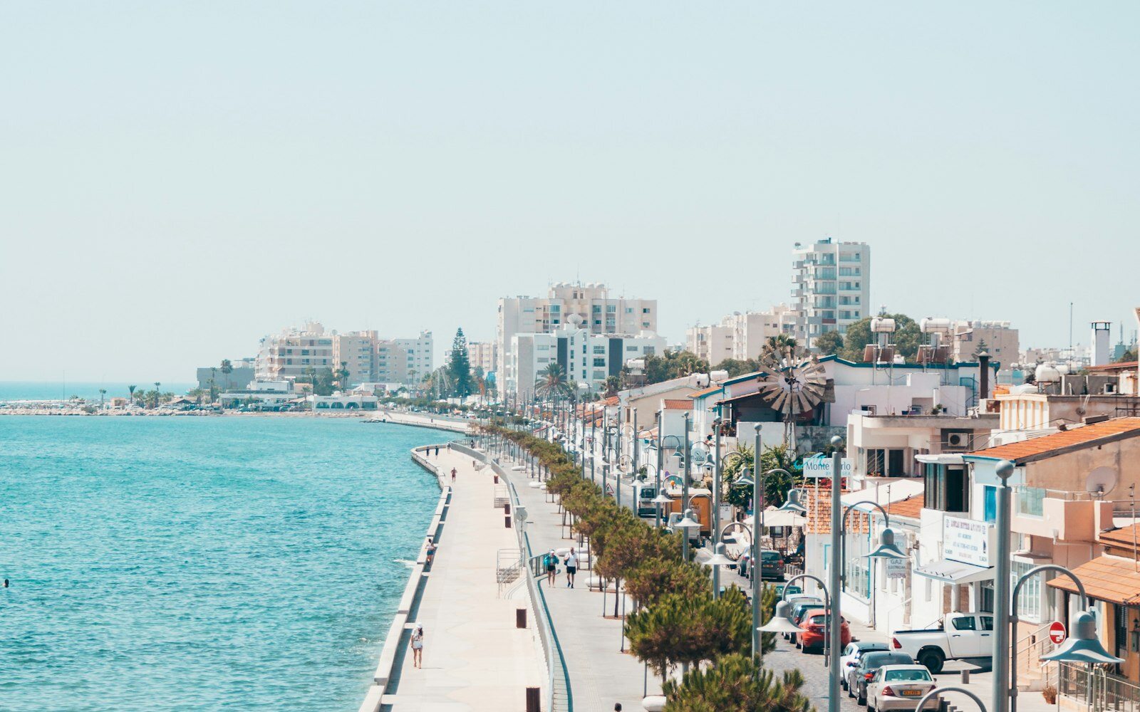 Coastal promenade and homes beside the Mediterranean